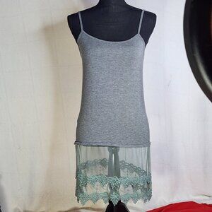 Peek A Boot Socks Gray Cotton Elastane Embroidered Lace Spaghetti Strap Cami XL